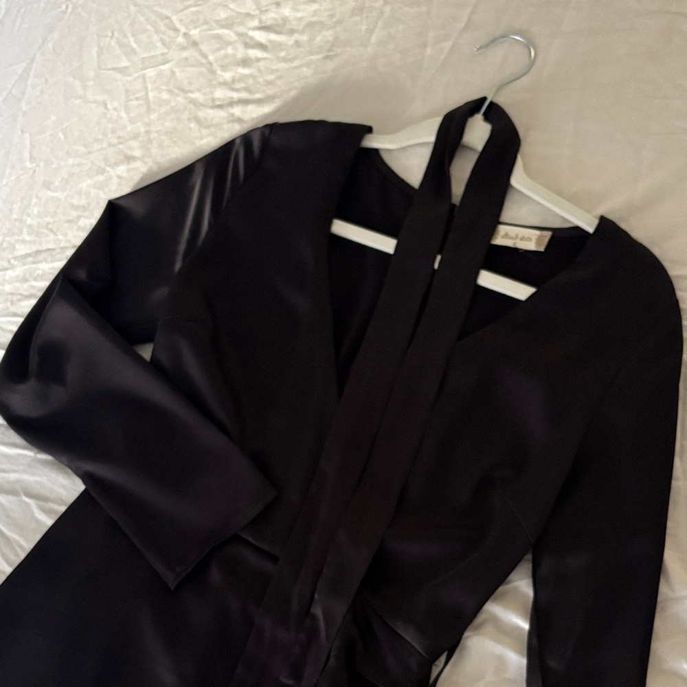 Altar'd State Black Satin V-Neck Dress